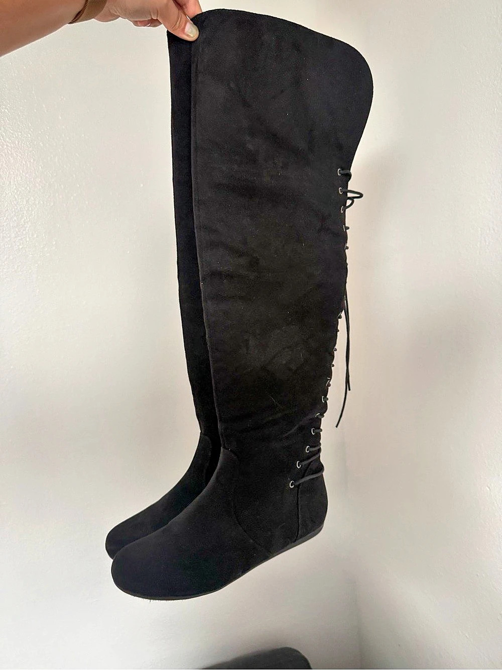 Black Over the Knee Lace-Up Boots